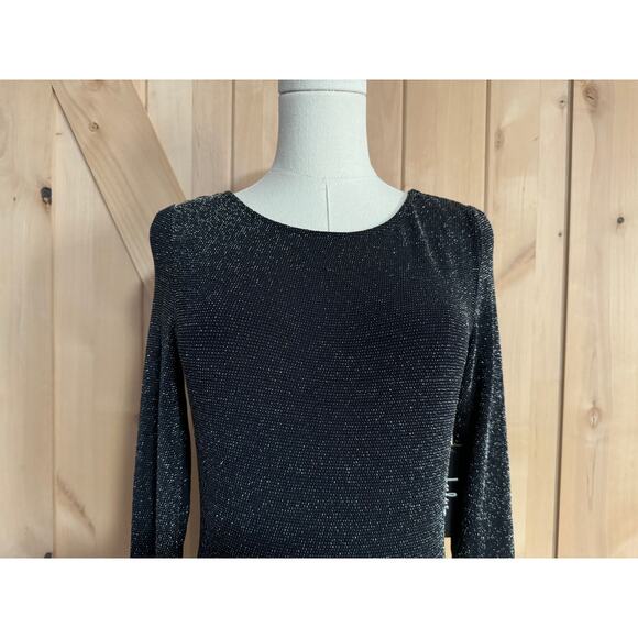 Lulus | Gift of Love Black Silver Backless Long Sleeve Bodycon Dress | Size L - Picture 3 of 14